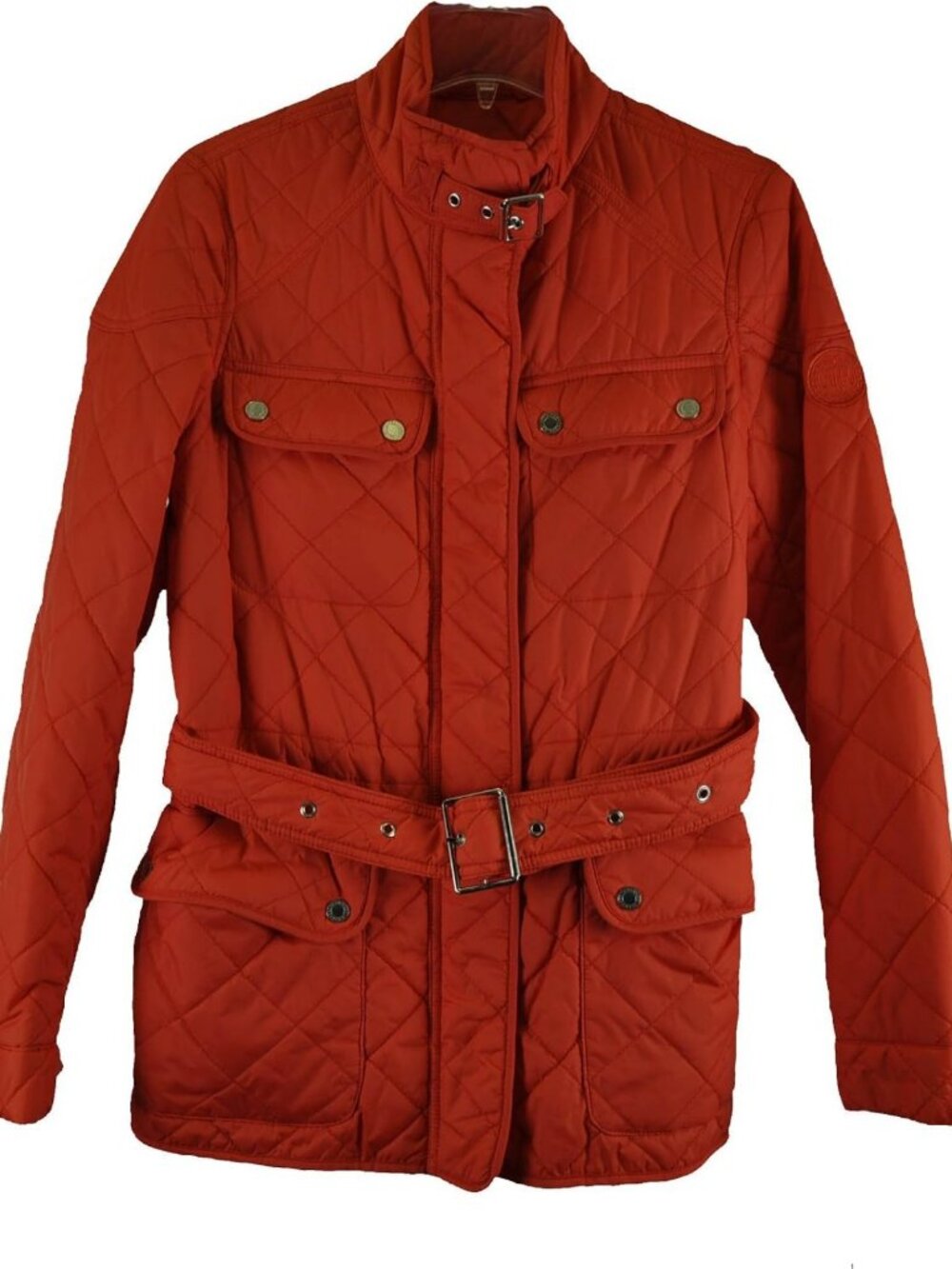 Quilted Belted Jacket in Vibrant Orange, X-Small - Stylish & Warm Outerwear